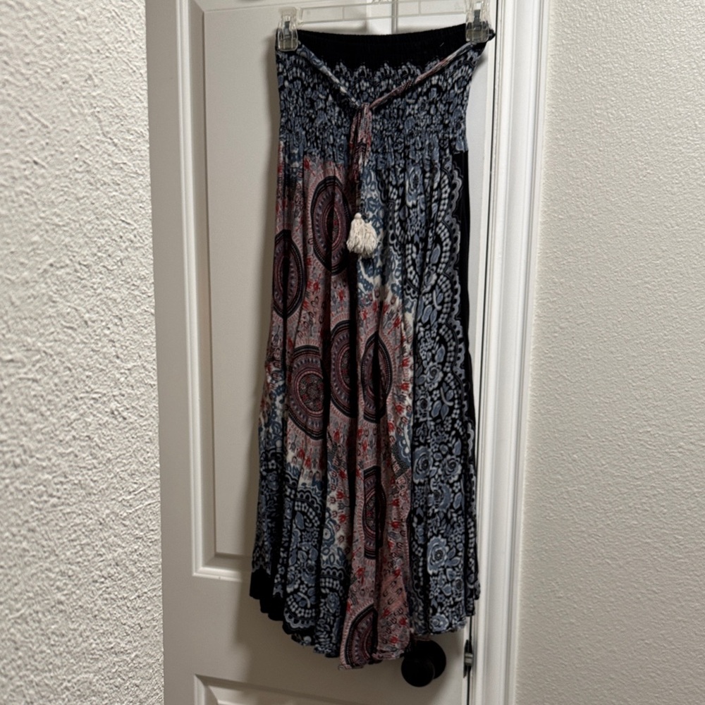 Bohemian Maxi Skirt with Black, Blue, and Red